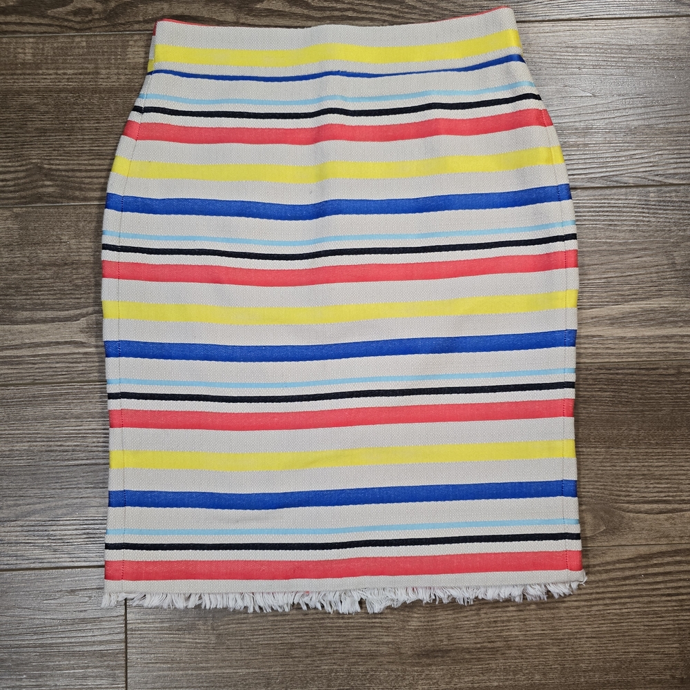 J.Crew Skirt Womens 6P Multicolor Striped Fringe Pencil Straight Preppy Boho